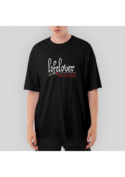 Lifelover Pulver Text Oversize Siyah Tişört