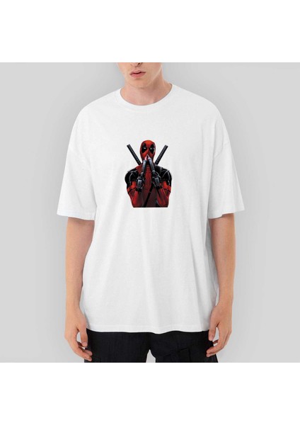 Deadpool Guns Oversize Beyaz Tişört