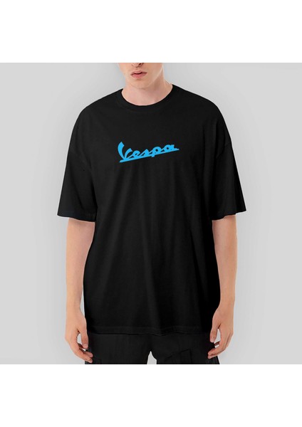 Vespa Text Blue Oversize Siyah Tişört