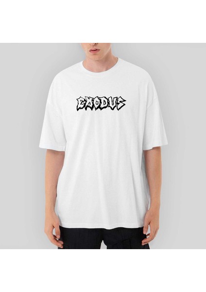 Exodus Text Oversize Beyaz Tişört