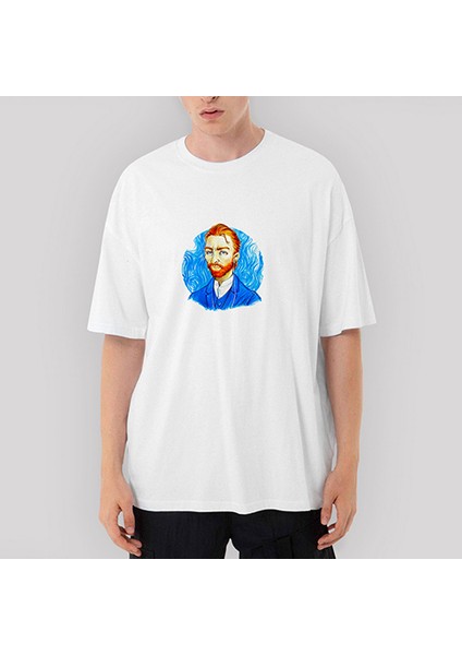 Van Gogh Portre Kulaklık Oversize Beyaz Tişört