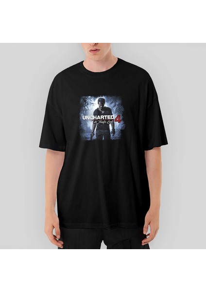 Uncharted 4 Nathan Drake Poster Oversize Siyah Tişört