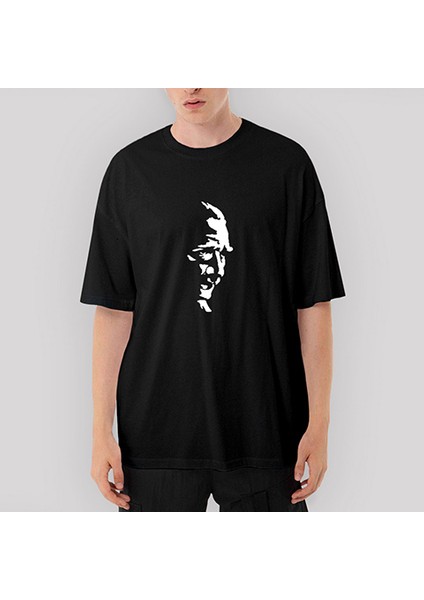 Mustafa Kemal Atatürk Silüet Oversize Siyah Tişört