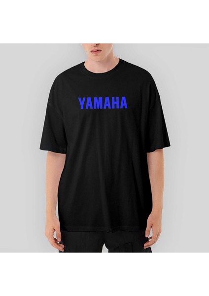 Ymha Text Blue Oversize Siyah Tişört
