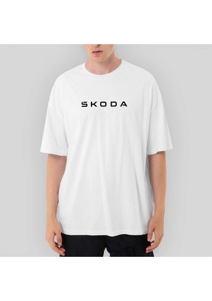Skoda Text Oversize Beyaz Tişört