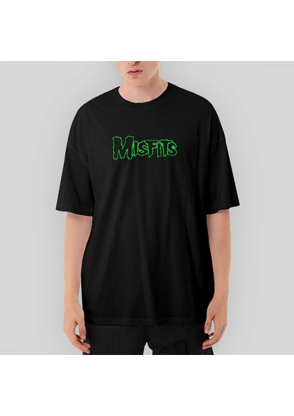 Misfits Logo Green Oversize Siyah Tişört