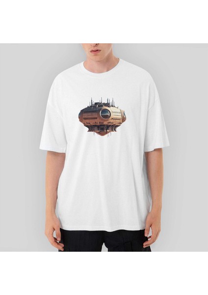 Massive Speaker Spaceship Oversize Beyaz Tişört