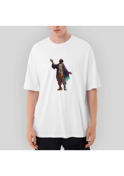 Black Hip Hop Artist Oversize Beyaz Tişört