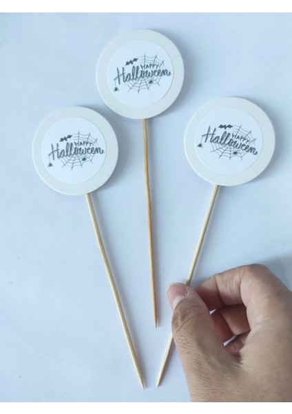 15 cm Uzun Kürdan - 20 Adet Happy Hallowen Baskılı Kürdan - Hallowen Cadılar Bayramı