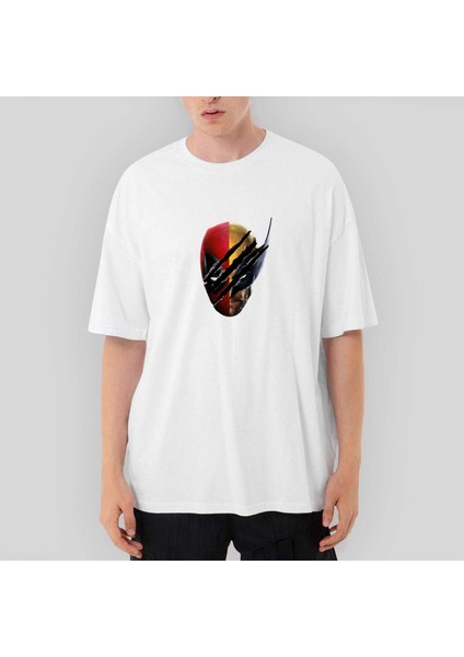 Deadpool Wolverine Siluet Oversize Beyaz Tişört
