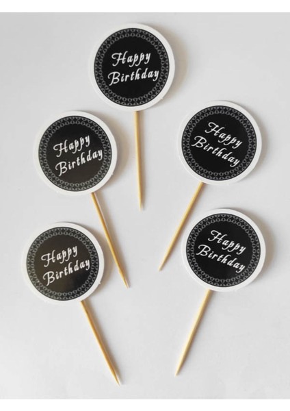 Beyhan Bayhan 30 Adet Dekoratif Siyah Karton Happy Birthday Yazılı Pasta Kürdanı 6,5 cm fiyatları
