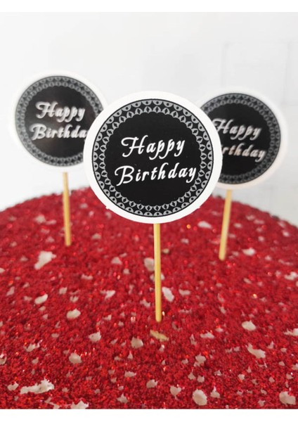 Beyhan Bayhan 30 Adet Dekoratif Siyah Karton Happy Birthday Yazılı Pasta Kürdanı 6,5 cm fırsatları