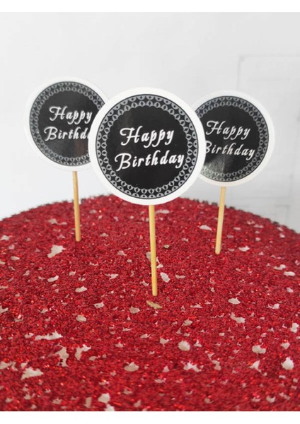Beyhan Bayhan 30 Adet Dekoratif Siyah Karton Happy Birthday Yazılı Pasta Kürdanı 6,5 cm indirimleri