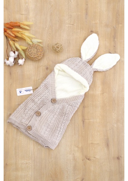 Kız Erkek Bebek Tavşan Kulak Düğmeli Krem Anakucağı Kundak STL6816