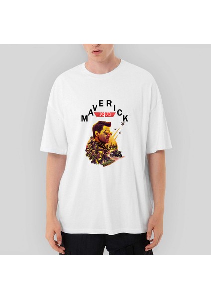 Top Gun Characters Oversize Beyaz Tişört