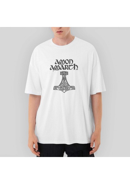 Amon Amarth Mjolnir Oversize Beyaz Tişört