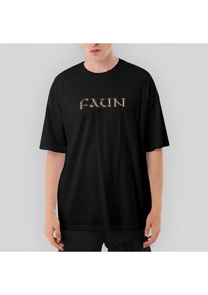 Faun Color Logo Oversize Siyah Tişört