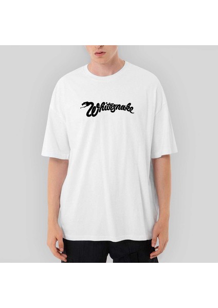 Whitesnake Logo Text Oversize Beyaz Tişört