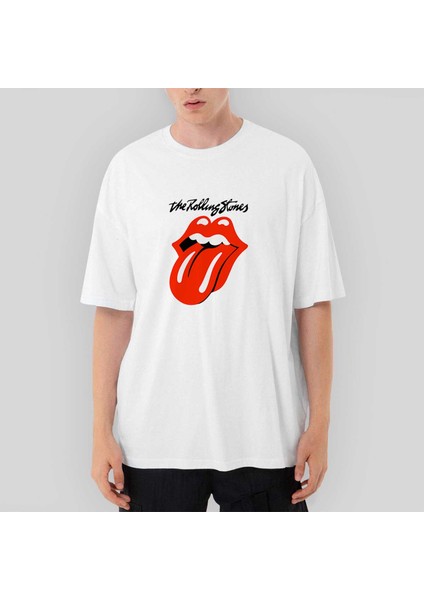 The Rolling Stones Logo Oversize Beyaz Tişört
