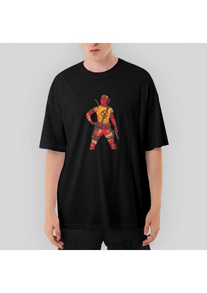 Deadpool x Men Logo Oversize Siyah Tişört