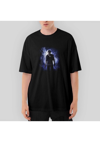 Uncharted 4 Nathan Drake Oversize Siyah Tişört