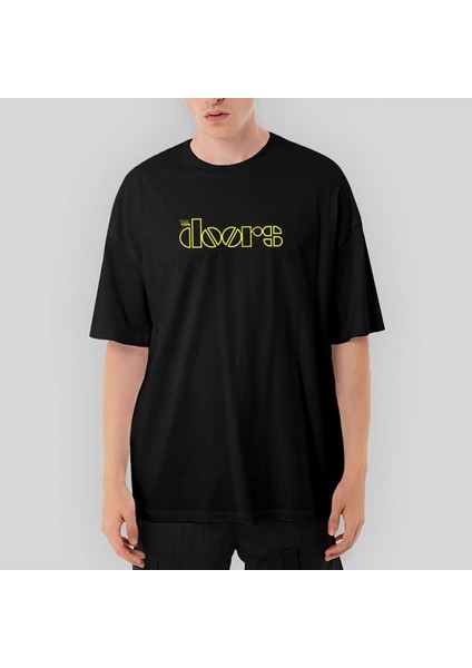 The Doors Logo Yellow Oversize Siyah Tişört
