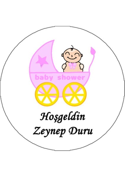 20 Adet Kişiye Özel Pembe Yuvarlak Bayraklı Hoşgeldin Bebek Kürdanı - Toothpick fırsatları
