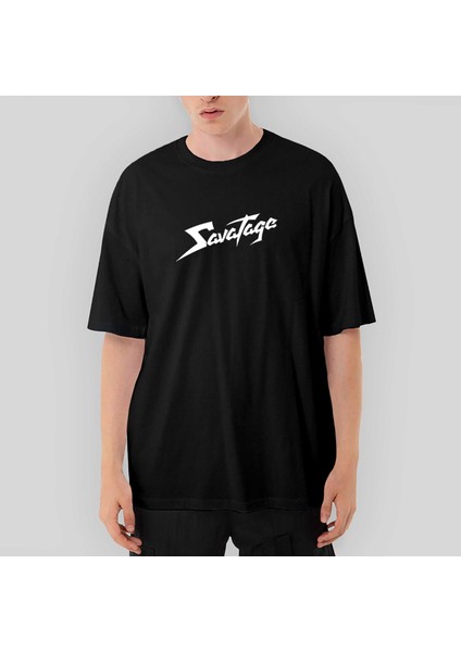 Savatage Logo Yazı Oversize Siyah Tişört