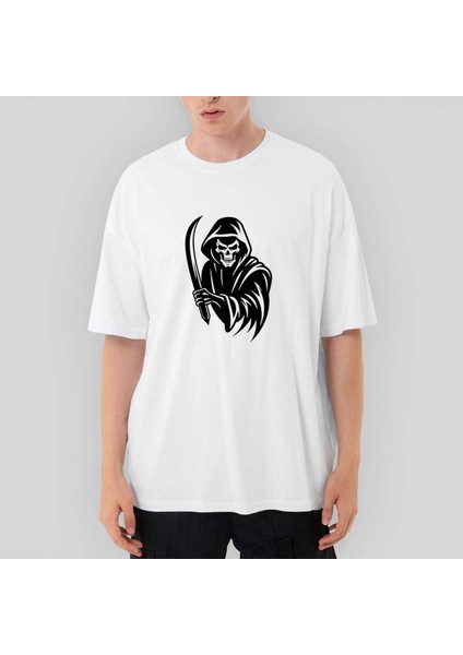 Grim Reaper Sword Oversize Beyaz Tişört