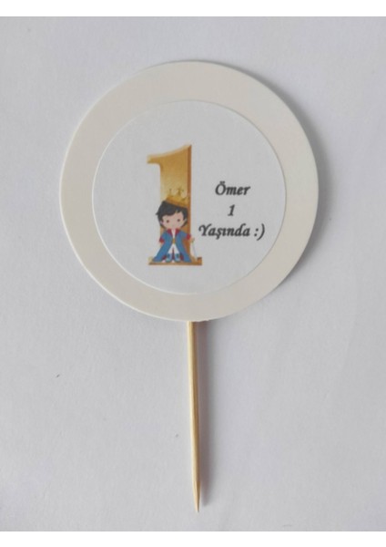 20 Adet Kişiye Özel Mavi Yuvarlak Bayraklı 1 Yaş Kürdanı - Toothpick modelleri