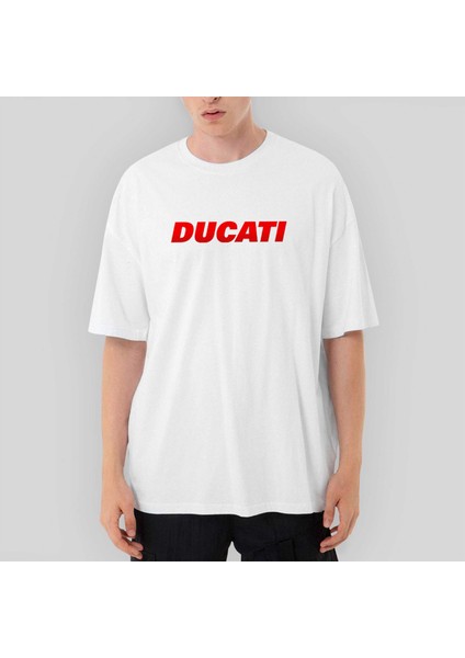 Ducati Red Logo Oversize Beyaz Tişört