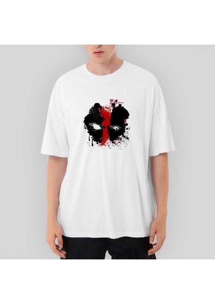 Deadpool Boyama Oversize Beyaz Tişört