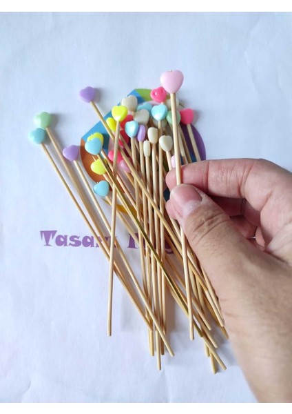 15 cm Uzun Kürdan - 30 Adet Soft Renkli Kalp Boncuklu Kokteyl Karıştırıcı fiyatları