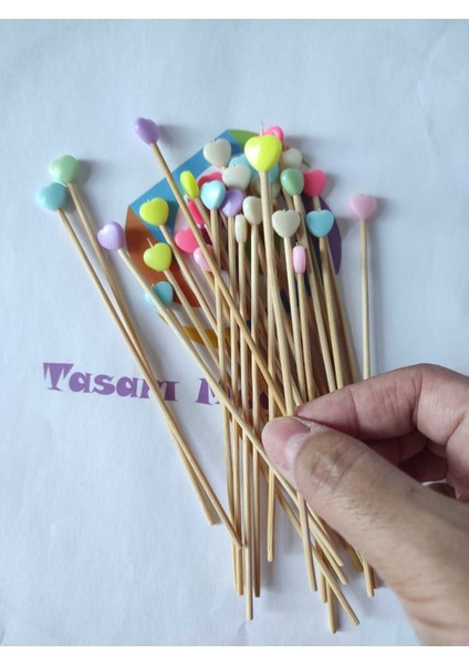15 cm Uzun Kürdan - 30 Adet Soft Renkli Kalp Boncuklu Kokteyl Karıştırıcı fırsatları