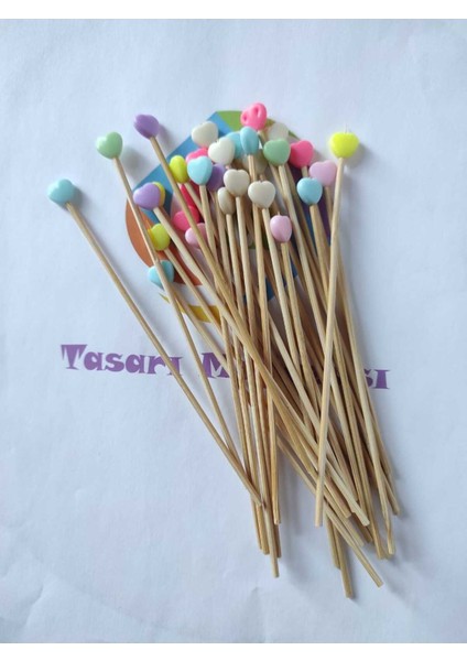 15 cm Uzun Kürdan - 30 Adet Soft Renkli Kalp Boncuklu Kokteyl Karıştırıcı indirimleri