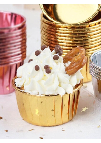 Beyhan Bayhan 25 Adet Kağıt Muffin Kek Cupcake Sufle Kapsülü Gold