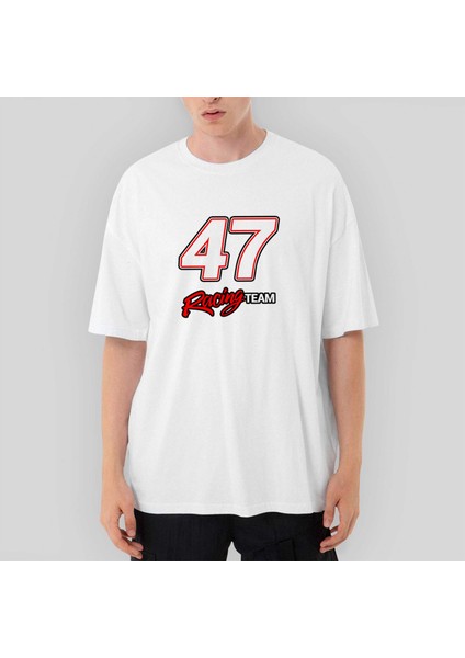 Moto 47 Racing Team Oversize Beyaz Tişört