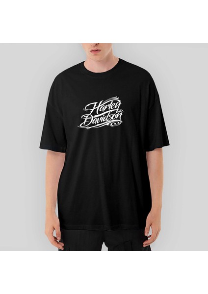 Harley Chopper Typography Oversize Siyah Tişört