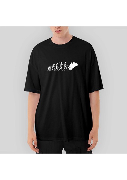 Motocycle Evolution Oversize Siyah Tişört