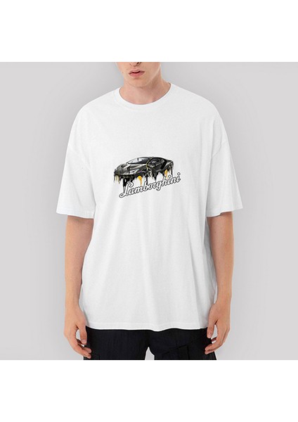 Flowing Lamborghni Oversize Beyaz Tişört