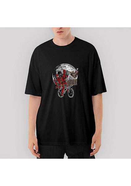 Deadpool And Moon Oversize Siyah Tişört