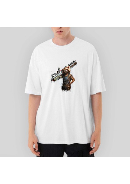 Rocket Raccoon Body Oversize Beyaz Tişört