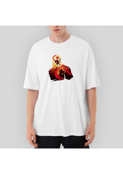 God Of War Kratos Siluet Oversize Beyaz Tişört
