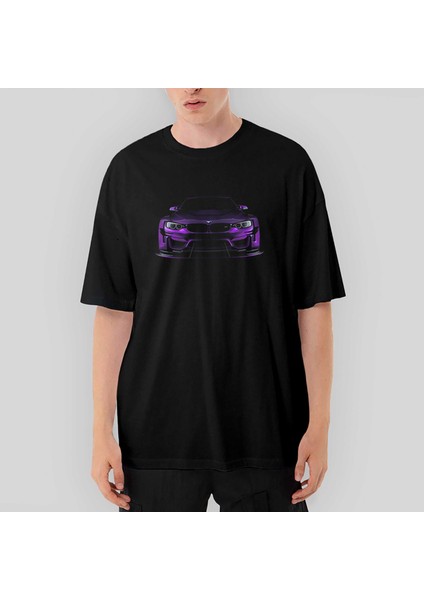 Bmw Violet Car Oversize Siyah Tişört