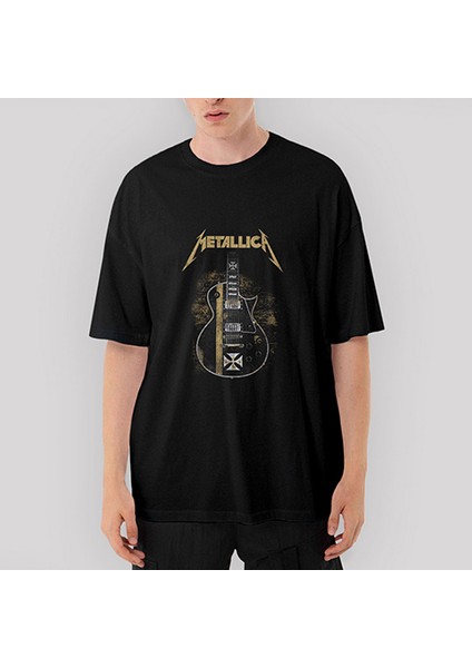 Metallica Guitar Cross Oversize Siyah Tişört