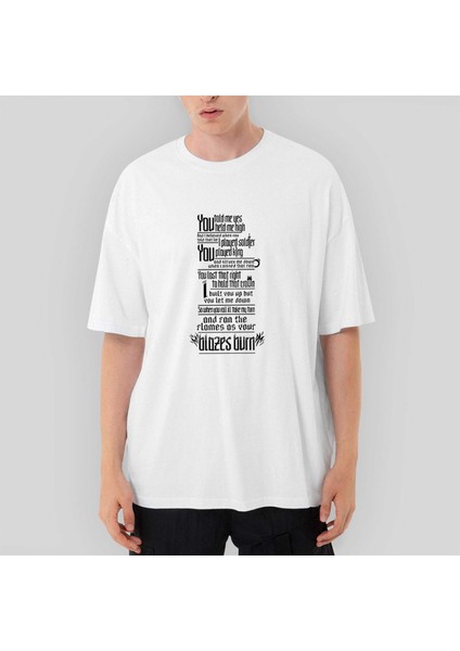 Linkin Park Burn It Down Oversize Beyaz Tişört