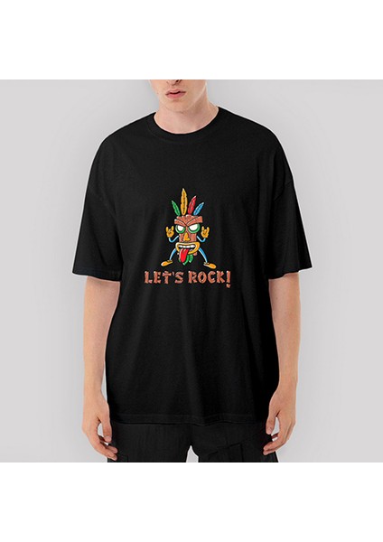 Lets Rock Oversize Siyah Tişört