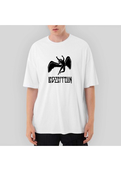 LED Zeppelin Black Angel Oversize Beyaz Tişört