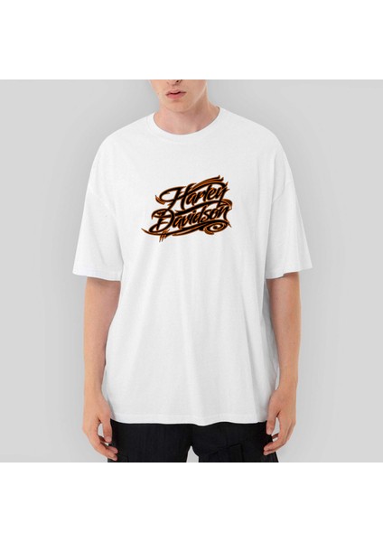 Harley Chopper Logo 2 Oversize Beyaz Tişört