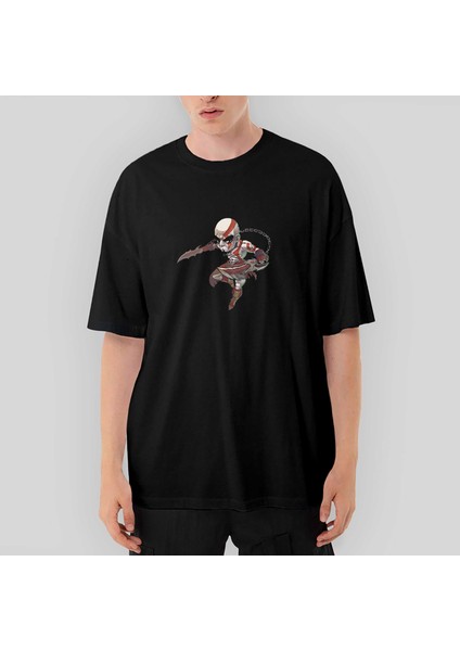 God Of War Kratos Cartoon Oversize Siyah Tişört